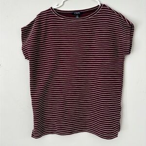 Chaps Burgundy and White Essential Classic Striped Cotton  Short Sleeve size S